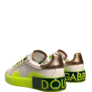 Dolce & Gabbana White Yellow Portofino Leather Sneakers Shoes
