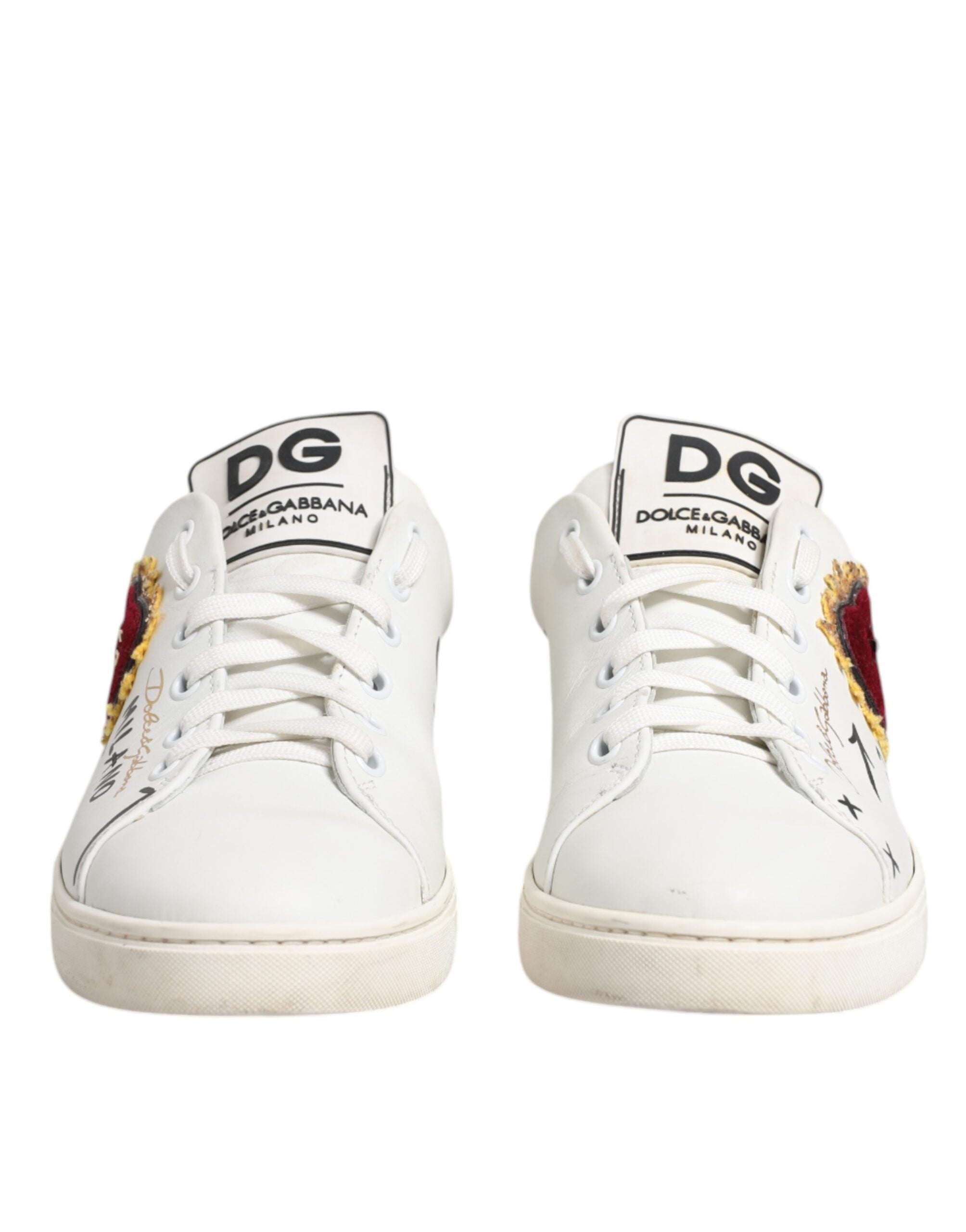 Dolce & Gabbana Λευκά Δερμάτινα Sneakers Παπούτσια με Καρδιές