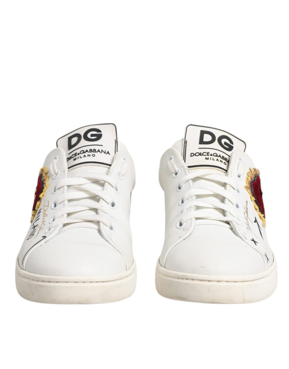 Dolce & Gabbana Λευκά Δερμάτινα Sneakers Παπούτσια με Καρδιές