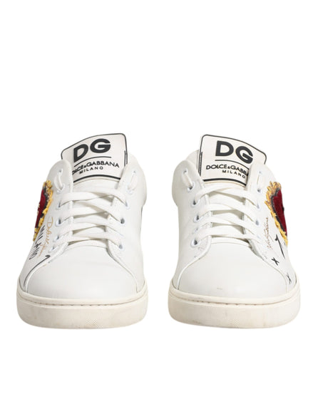 Dolce & Gabbana Λευκά Δερμάτινα Sneakers Παπούτσια με Καρδιές