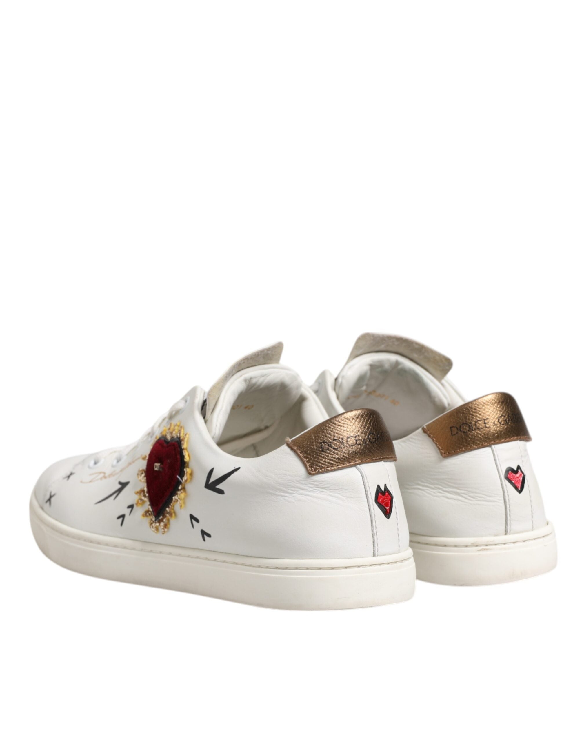 Dolce & Gabbana Λευκά Δερμάτινα Sneakers Παπούτσια με Καρδιές