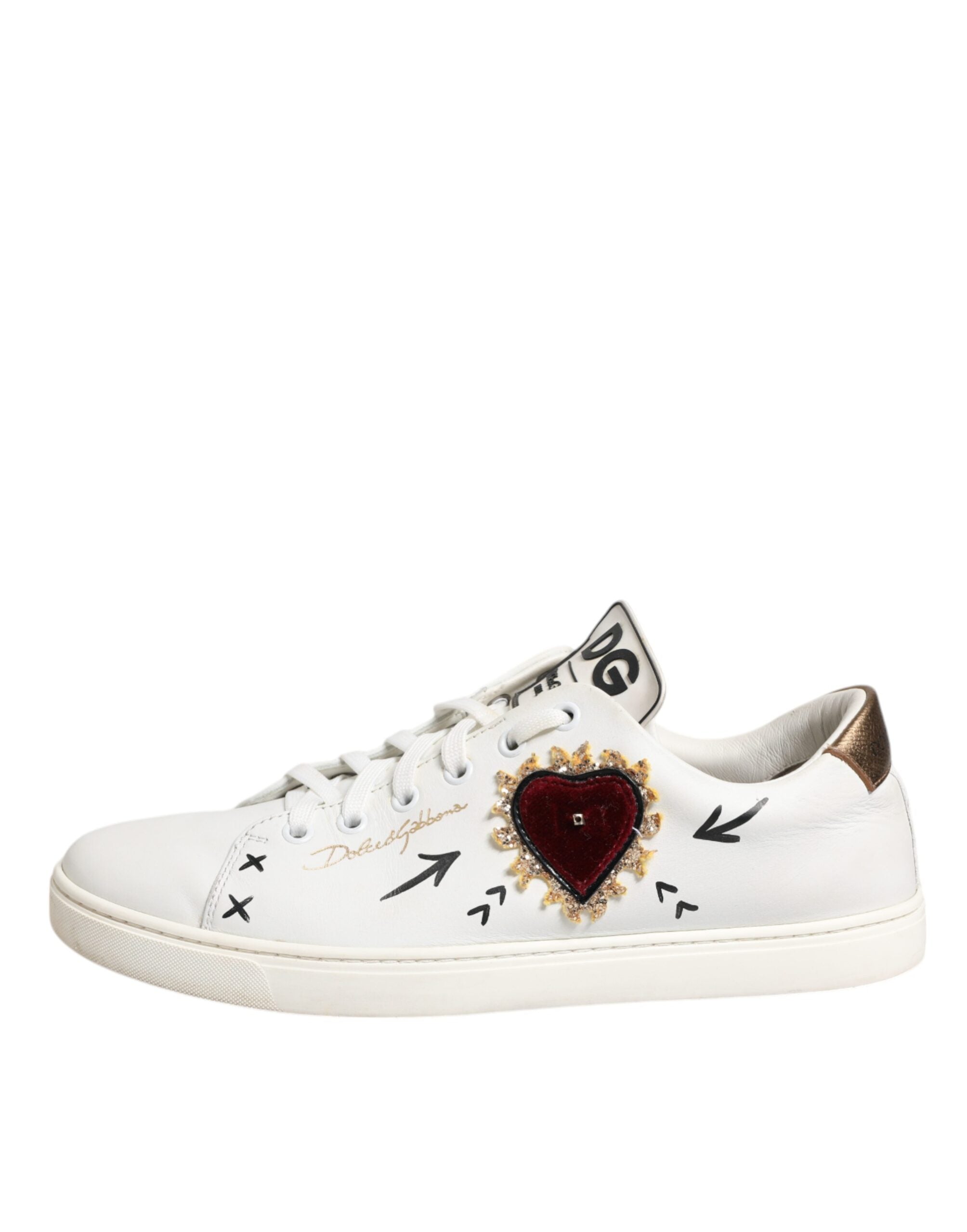 Dolce & Gabbana Λευκά Δερμάτινα Sneakers Παπούτσια με Καρδιές