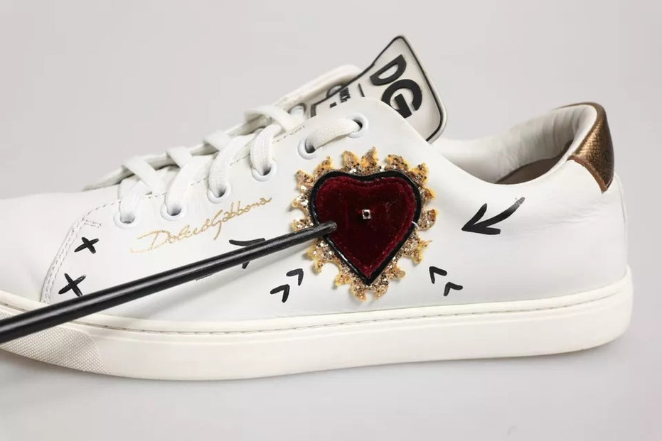 Dolce & Gabbana Λευκά Δερμάτινα Sneakers Παπούτσια με Καρδιές