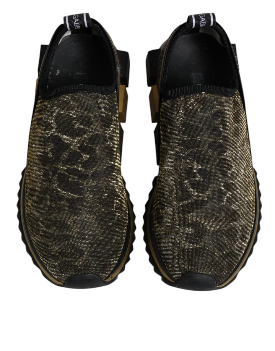 Dolce & Gabbana Χρυσά Glitter Leopard Sneakers Sorrento Παπούτσια