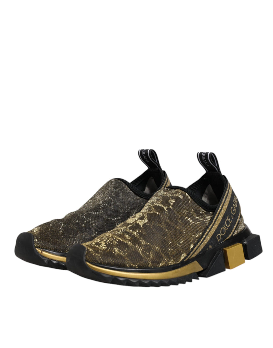 Dolce & Gabbana Χρυσά Glitter Leopard Sneakers Sorrento Παπούτσια