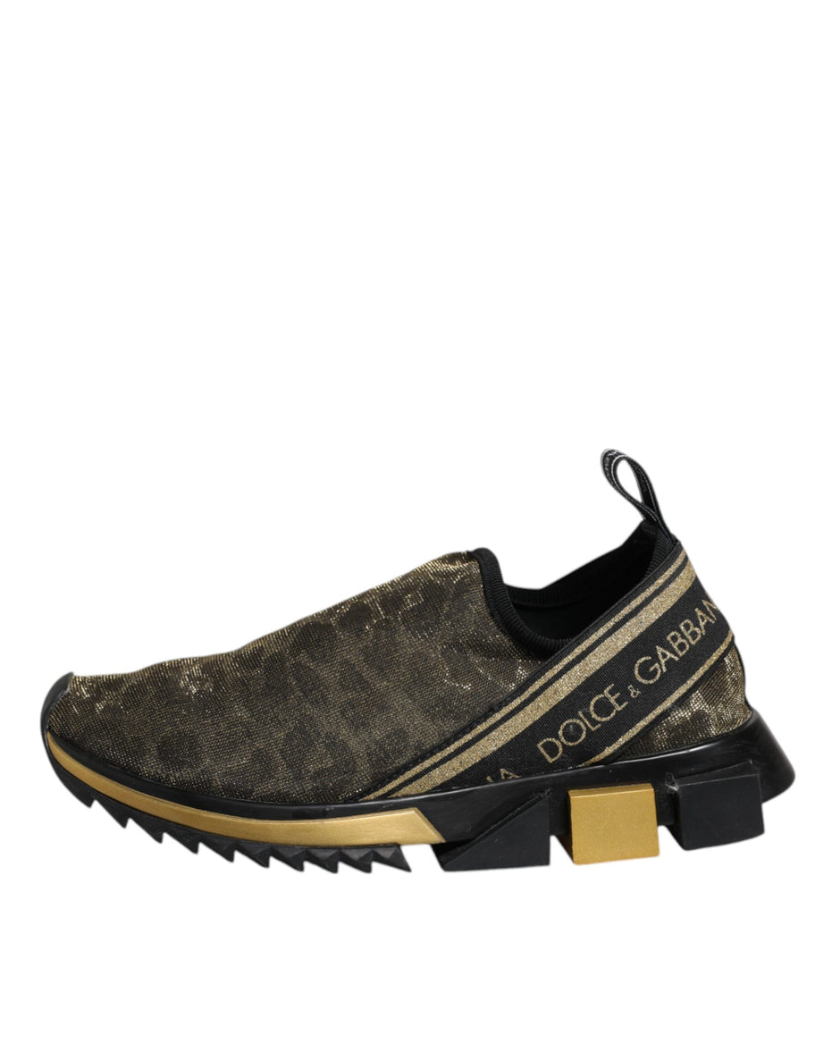 Dolce & Gabbana Χρυσά Glitter Leopard Sneakers Sorrento Παπούτσια