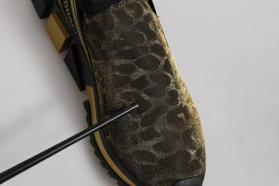 Dolce & Gabbana Χρυσά Glitter Leopard Sneakers Sorrento Παπούτσια