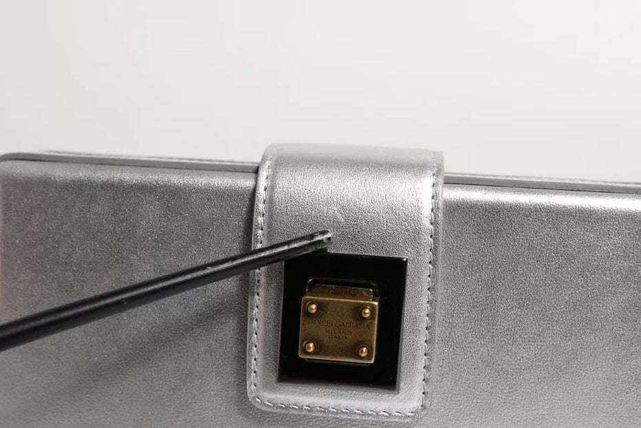 Dolce & Gabbana Metallic Silver DG BOX Leather Shoulder Strap Bag