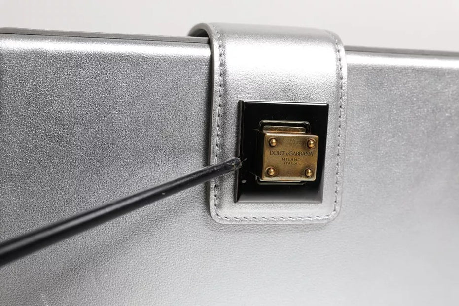 Dolce & Gabbana Metallic Silver DG BOX Leather Shoulder Strap Bag