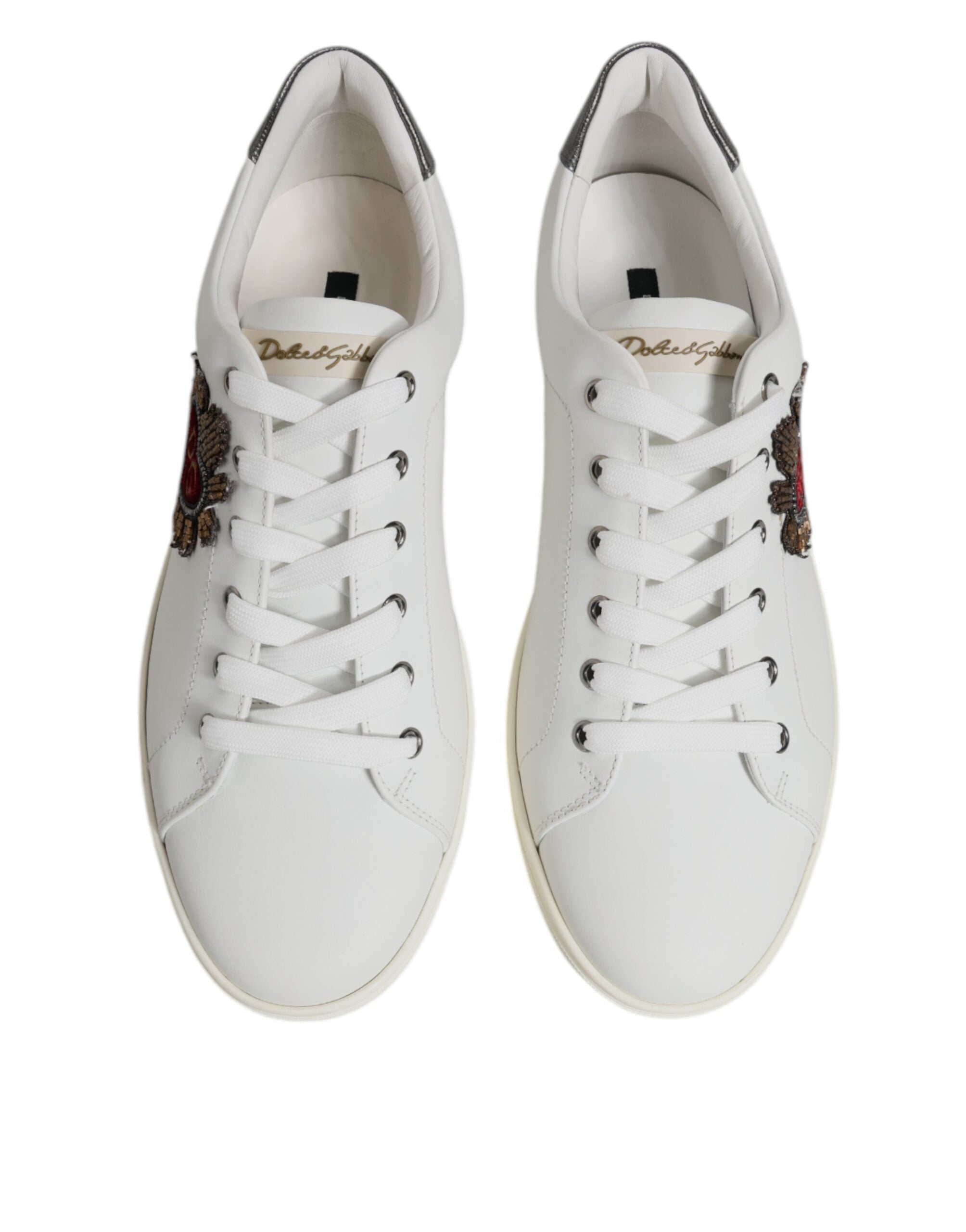 Dolce & Gabbana Λευκά Δερμάτινα Sneakers Παπούτσια με Καρδιές