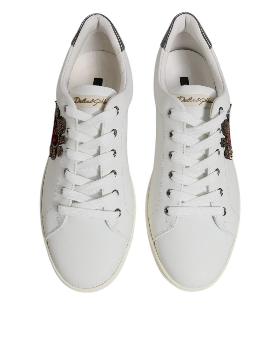 Dolce & Gabbana Λευκά Δερμάτινα Sneakers Παπούτσια με Καρδιές