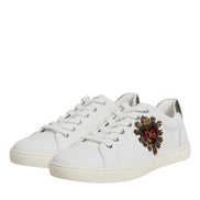 Dolce & Gabbana White Leather Heart Embellished Sneakers Shoes