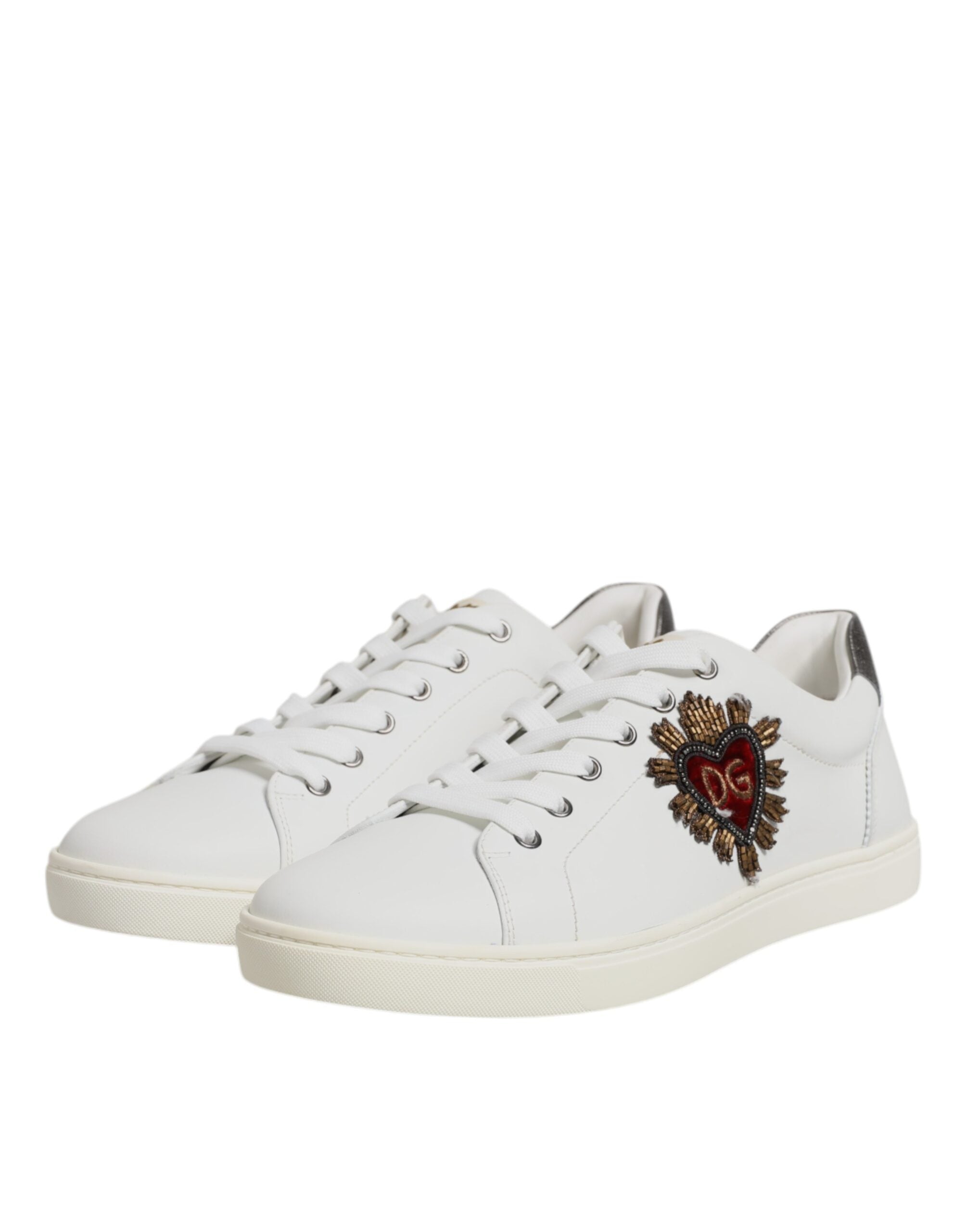 Dolce & Gabbana Λευκά Δερμάτινα Sneakers Παπούτσια με Καρδιές