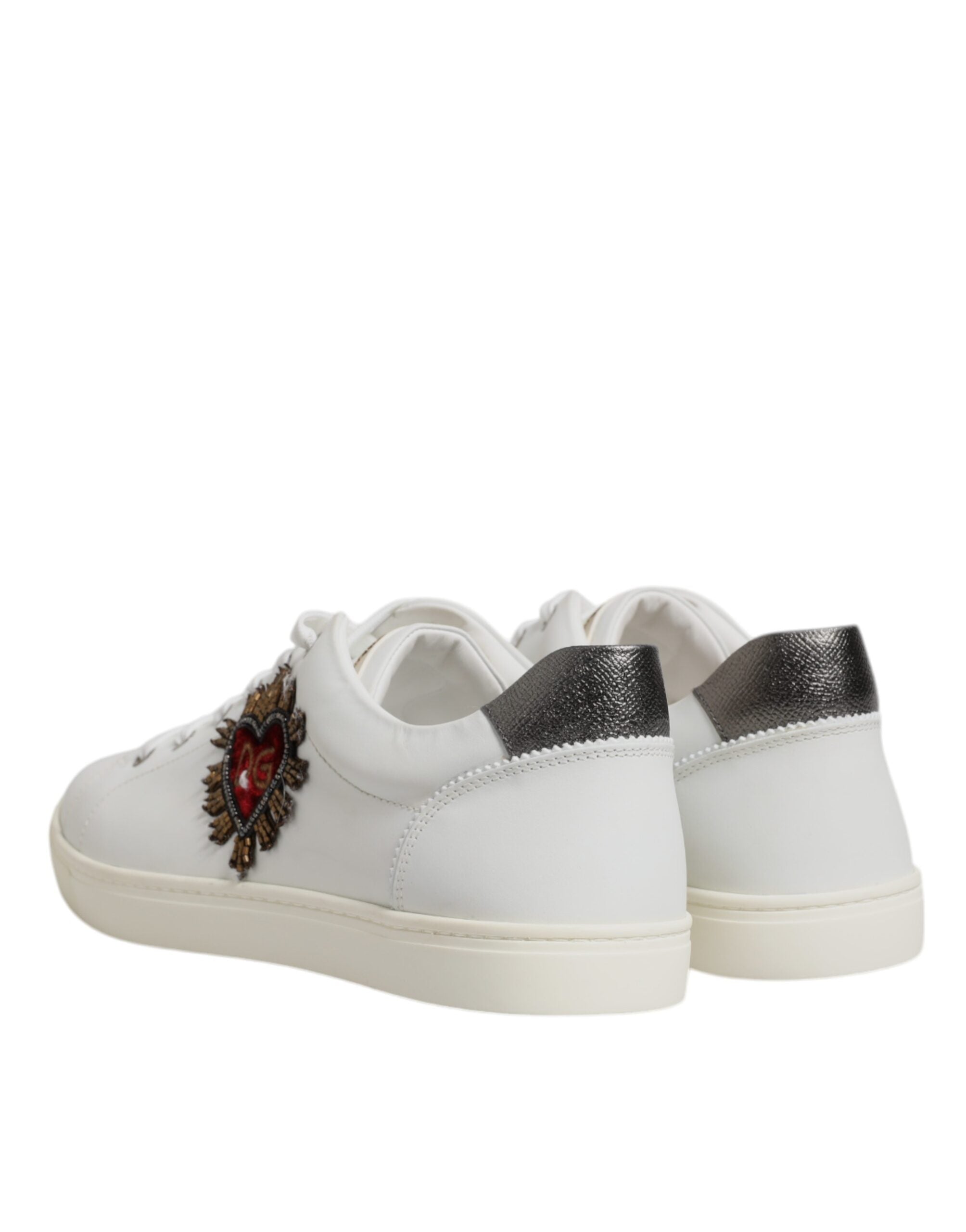 Dolce & Gabbana Λευκά Δερμάτινα Sneakers Παπούτσια με Καρδιές