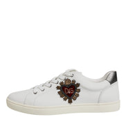 Dolce & Gabbana White Leather Heart Embellished Sneakers Shoes