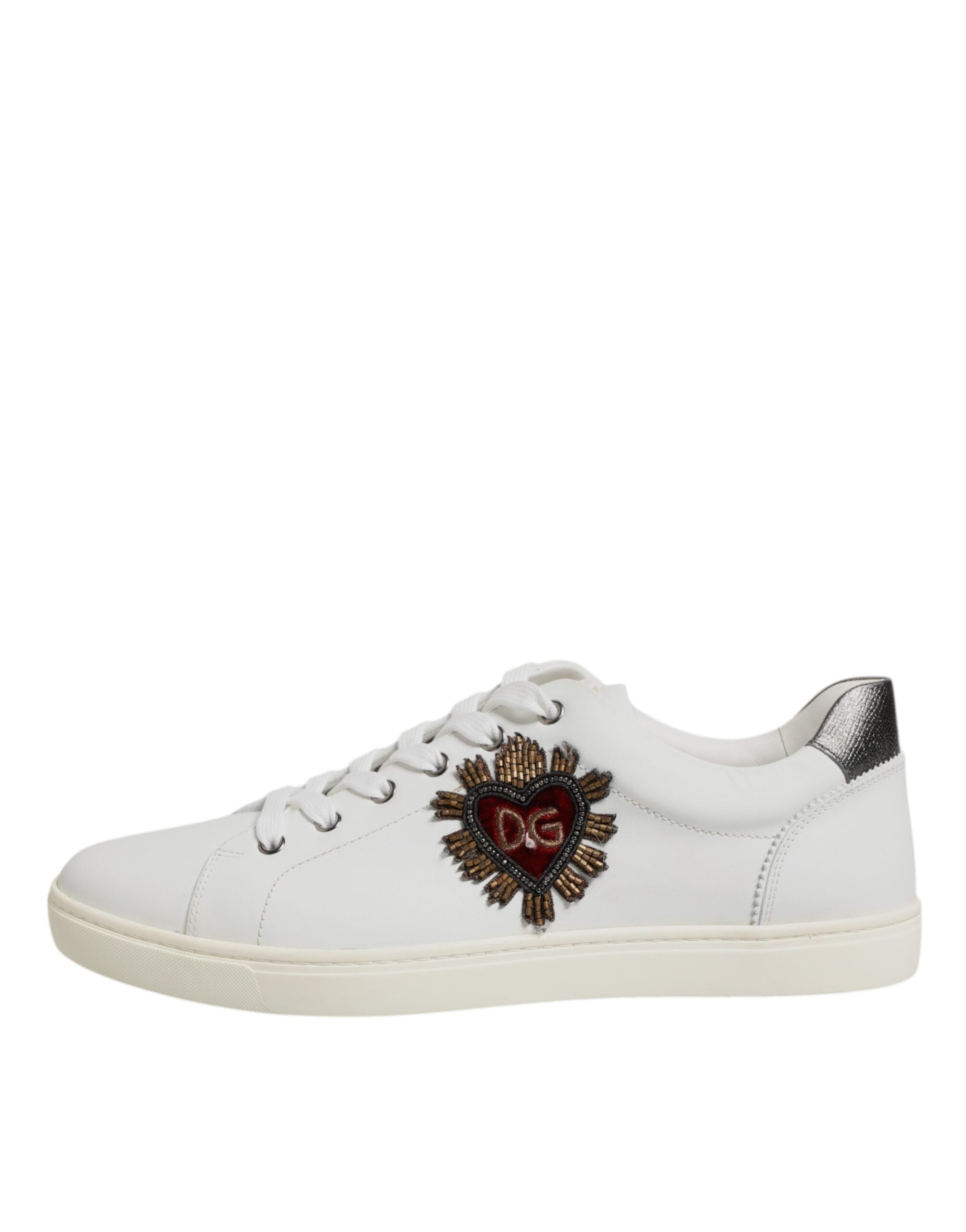 Dolce & Gabbana Λευκά Δερμάτινα Sneakers Παπούτσια με Καρδιές