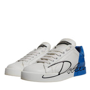 Dolce & Gabbana White Blue Logo Portofino Sneakers Shoes