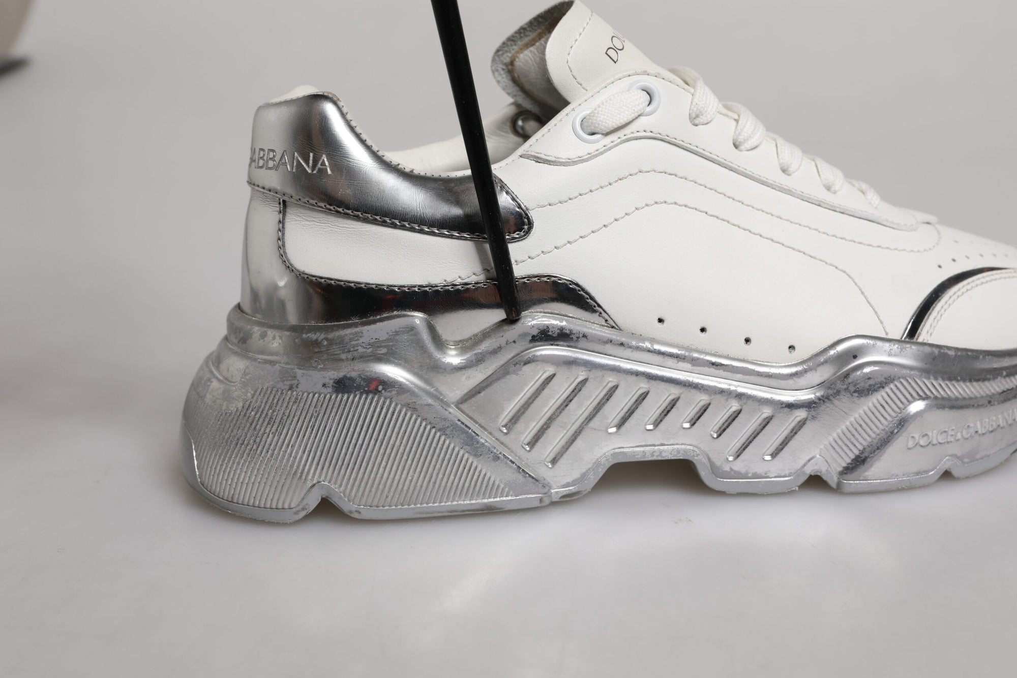 Dolce & Gabbana White Silver Daymaster Low Top Sneaker Shoes