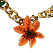 Dolce & Gabbana Multicolor Gold Brass Orange Lily Floral Chain Necklace