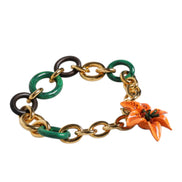 Dolce & Gabbana Multicolor Gold Brass Orange Lily Floral Chain Necklace