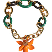 Dolce & Gabbana Multicolor Gold Brass Orange Lily Floral Chain Necklace