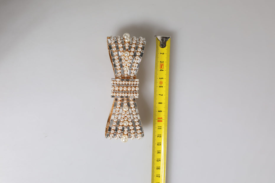 Dolce & Gabbana Gold Tone Brass Bow Crystal FauxPearl Embellished Brooch