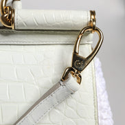 Τσάντα Χιαστί Dolce & Gabbana Λευκό Δέρμα με Ραφία και Χρυσά Μεταλλικά Στοιχεία