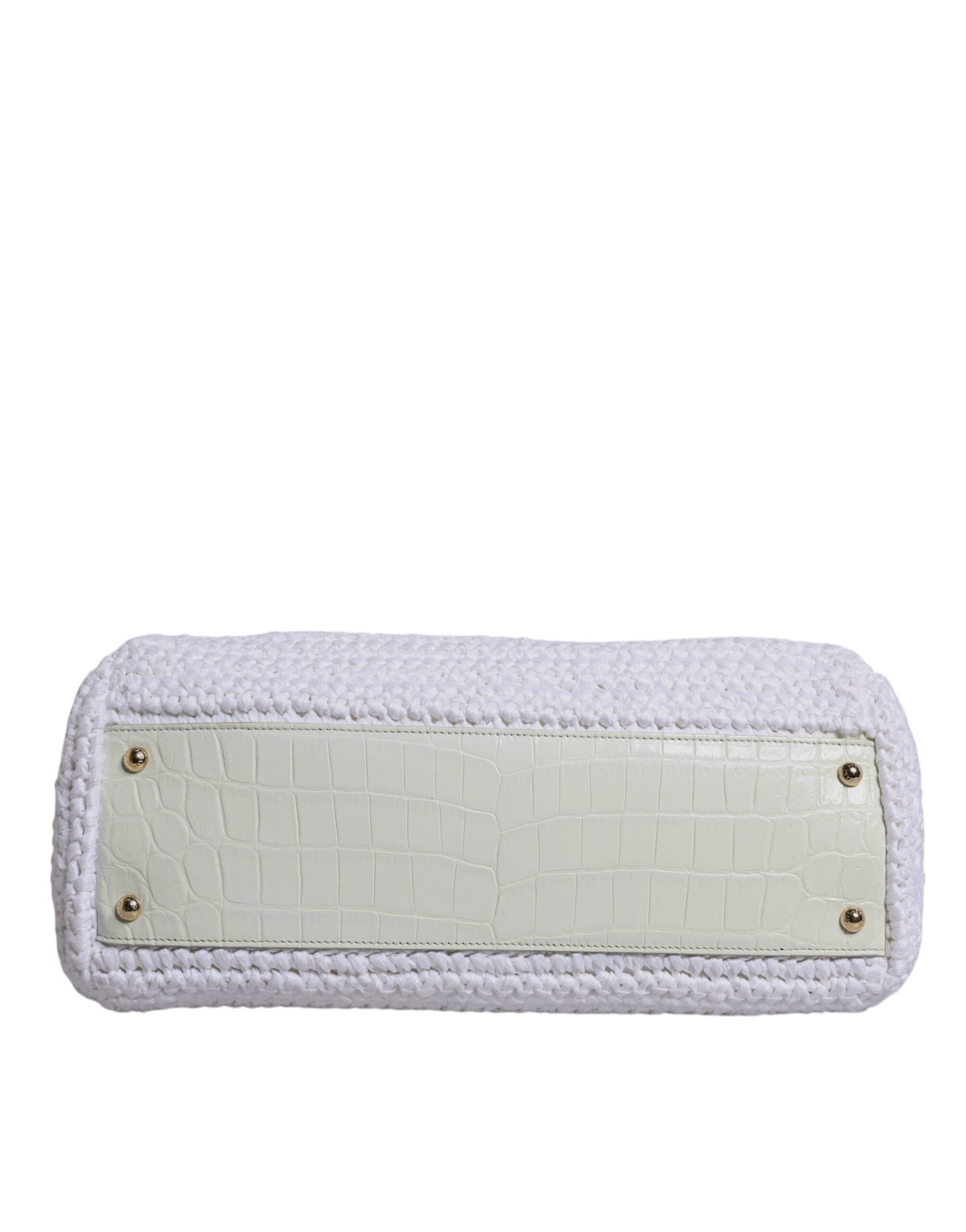 Dolce & Gabbana White Leather Raffia Crossbody Bag Gold Hardware
