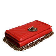 Τσάντα Χιαστί Dolce & Gabbana Κόκκινη Καπιτονέ Devotion με Αλυσίδα και Θήκη Τηλεφώνου