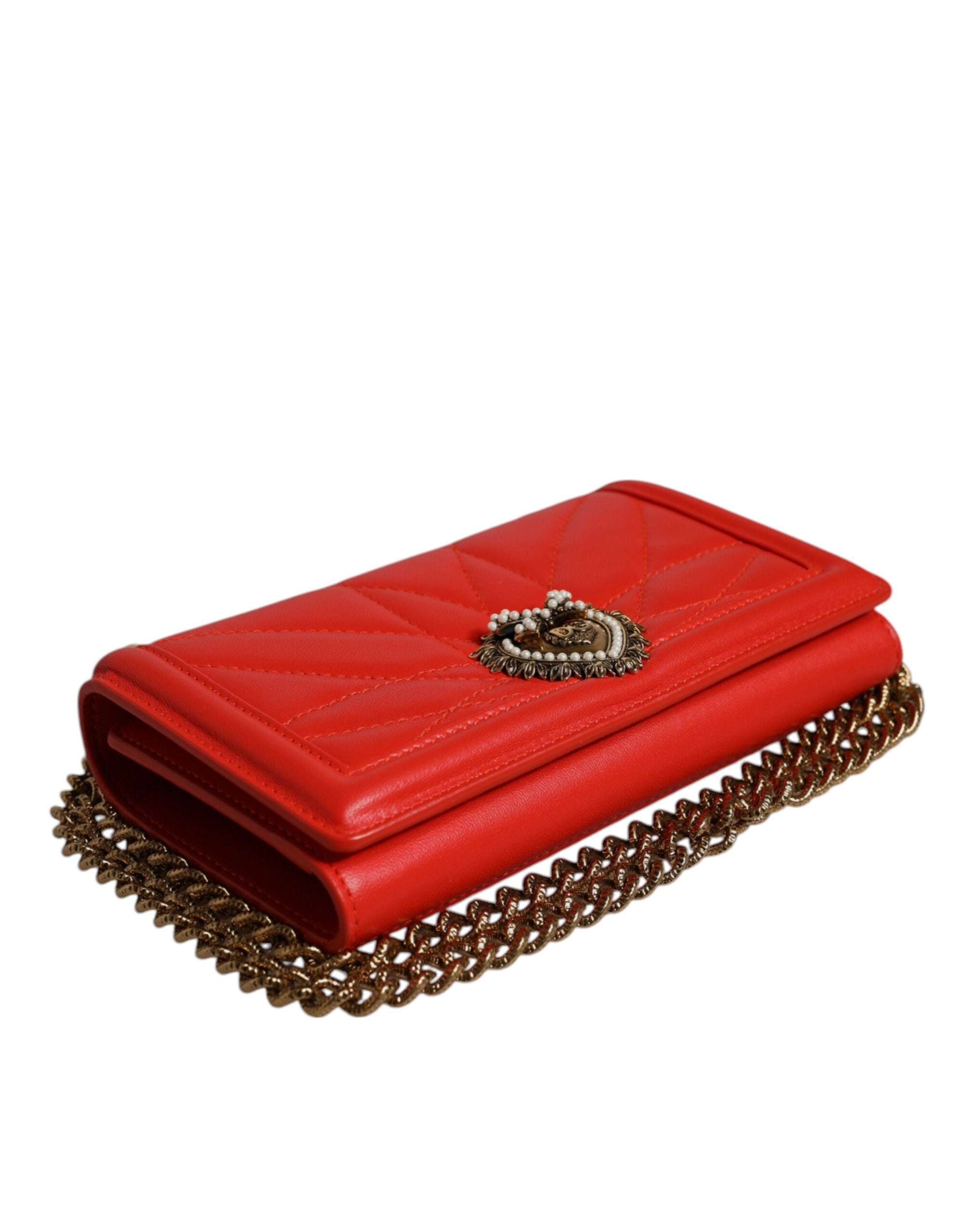 Τσάντα Χιαστί Dolce & Gabbana Κόκκινη Καπιτονέ Devotion με Αλυσίδα και Θήκη Τηλεφώνου