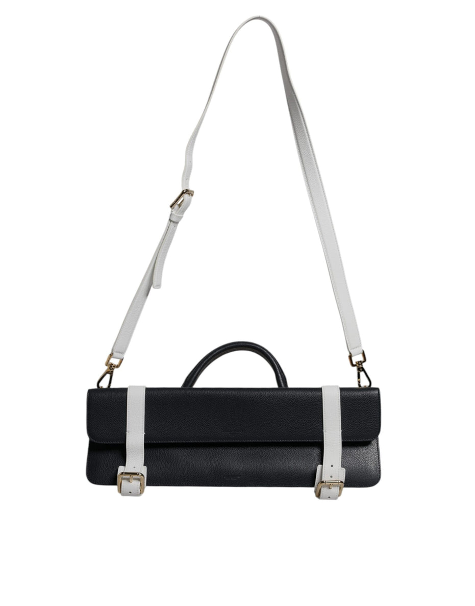 Dolce & Gabbana Blue White Calfskin Leather Crossbody Shoulder Bag