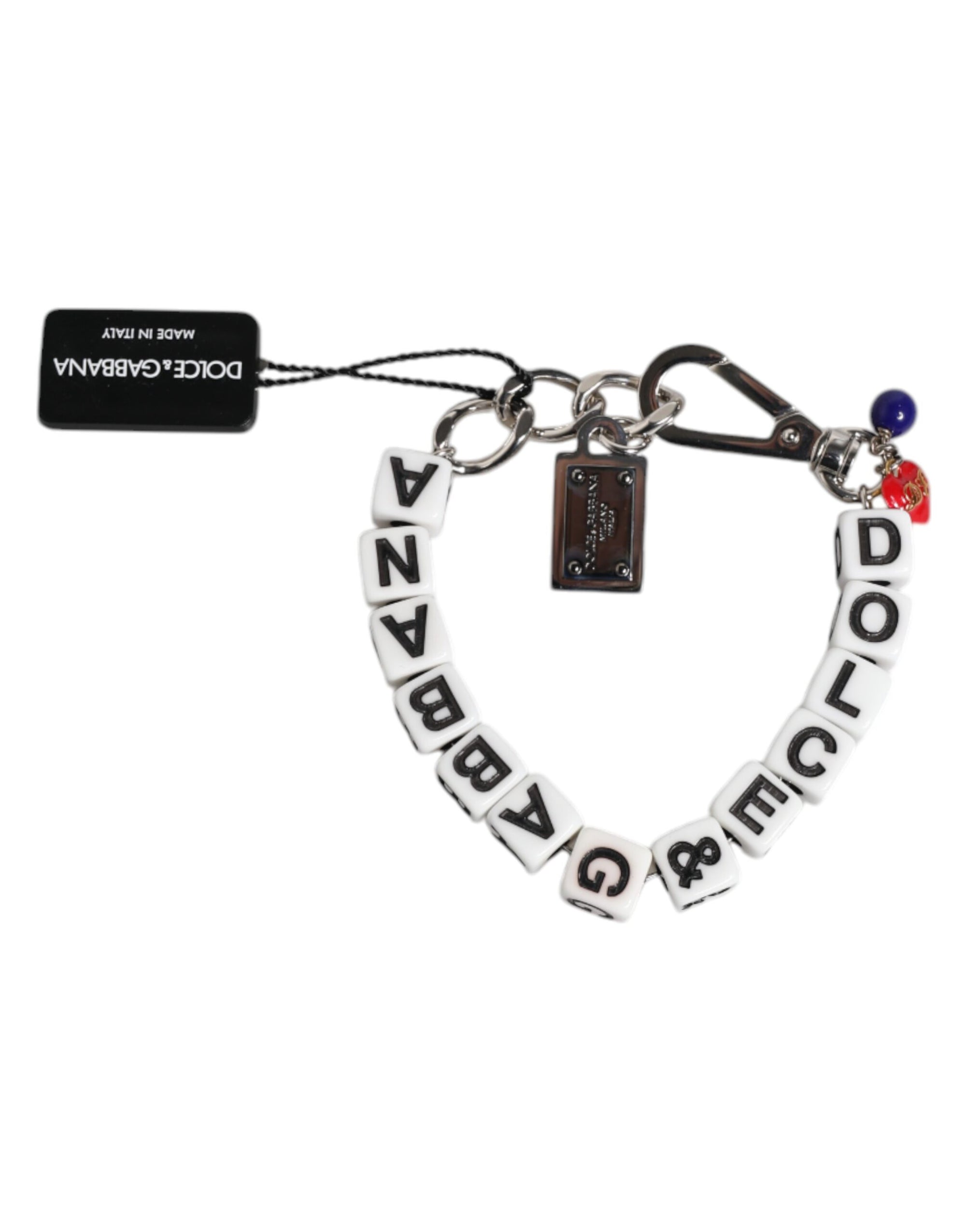 Dolce & Gabbana Silver Brass Chain Dice Logo Embellished Charm Bracelet