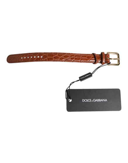 Dolce & Gabbana Καφέ Ανάγλυφο Δερμάτινο Βραχιόλι με Χρυσή Μεταλλική Αγκράφα