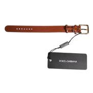 Dolce & Gabbana Brown Textured Leather Gold Metal Buckle Armband