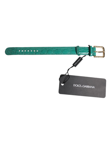 Dolce & Gabbana Βραχιόλι από Πράσινο Εξωτικό Δέρμα με Μεταλλική Αγκράφα σε Χρυσό Τόνο