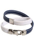 Dolce & Gabbana Blue White Leather Trimmed DG Engraved Silver Tone Clasp Bracelet