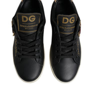 Dolce & Gabbana Black Leather Gold Red Heart Sneakers Shoes