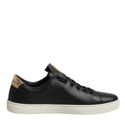 Dolce & Gabbana Black Leather Gold Red Heart Sneakers Shoes