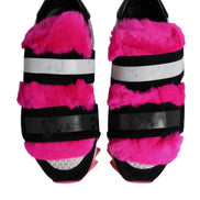Dolce & Gabbana Black Pink Fur Embellished Sneakers Shoes