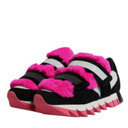 Dolce & Gabbana Black Pink Fur Embellished Sneakers Shoes