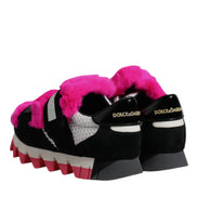 Dolce & Gabbana Black Pink Fur Embellished Sneakers Shoes