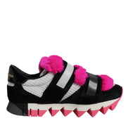 Dolce & Gabbana Black Pink Fur Embellished Sneakers Shoes