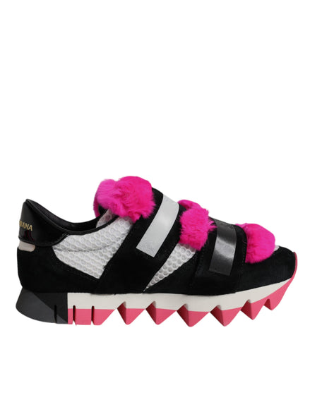 Dolce & Gabbana Μαύρα Ροζ Γούνινα Παπούτσια Sneakers με Στολίδια