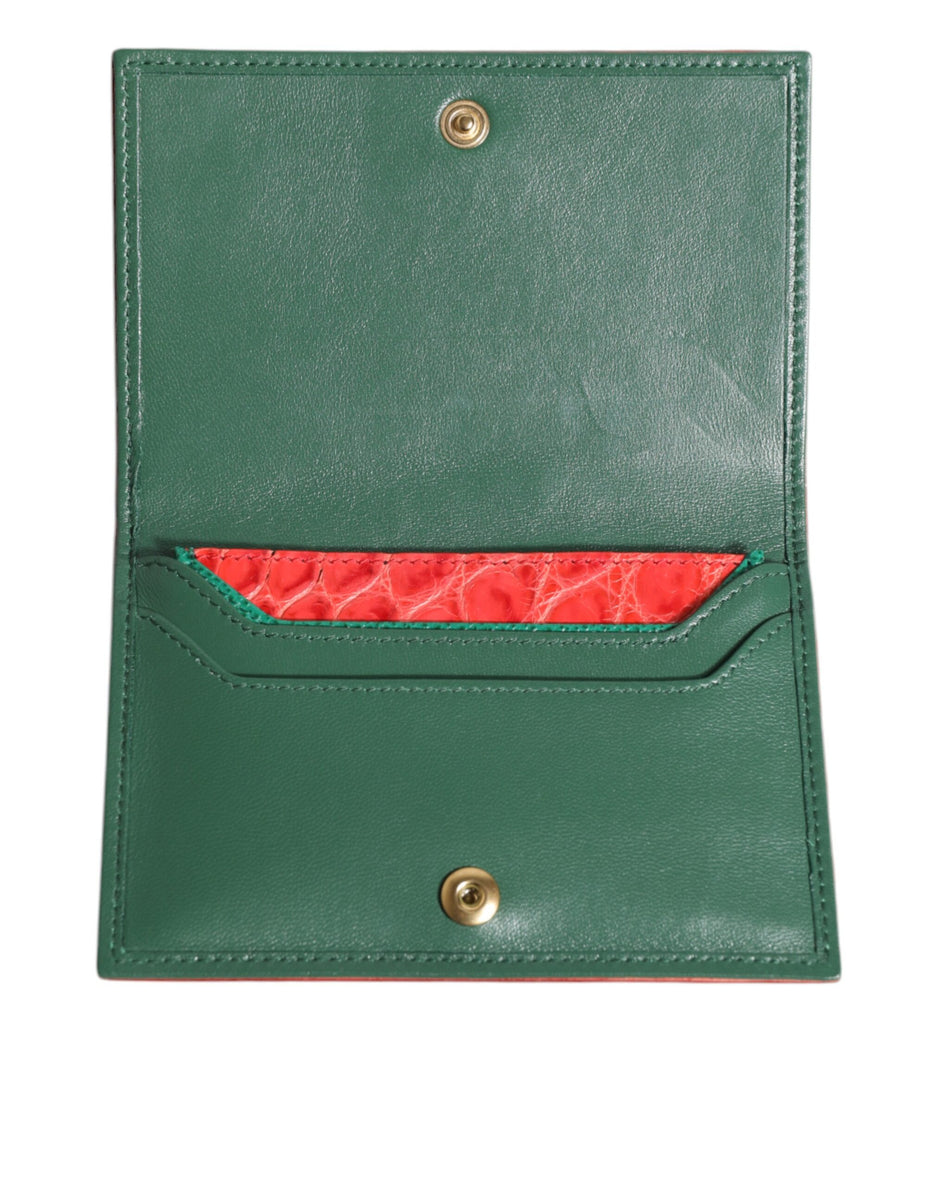 Dolce & Gabbana Red Exotic Leather Logo Plaque Card Holder Wallet