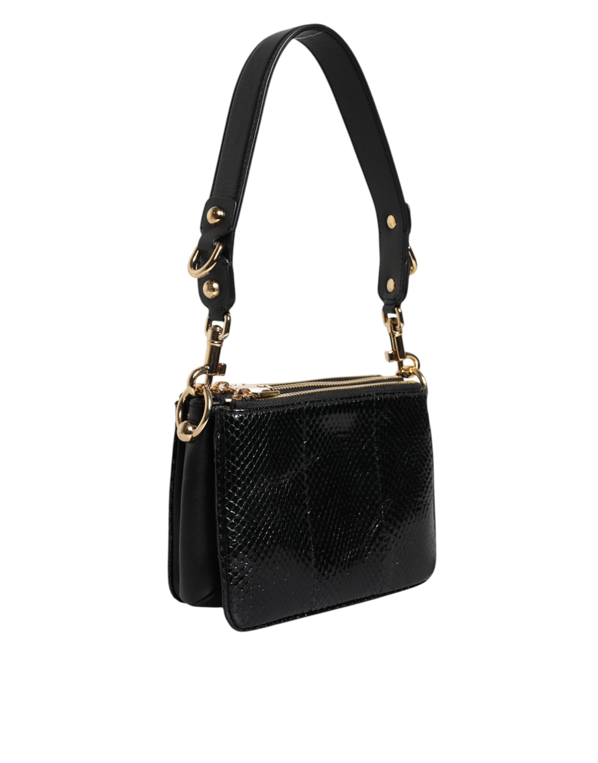 Τσάντα Clutch Dolce & Gabbana Μαύρο Εξωτικό Δέρμα Ώμου με Λουρί