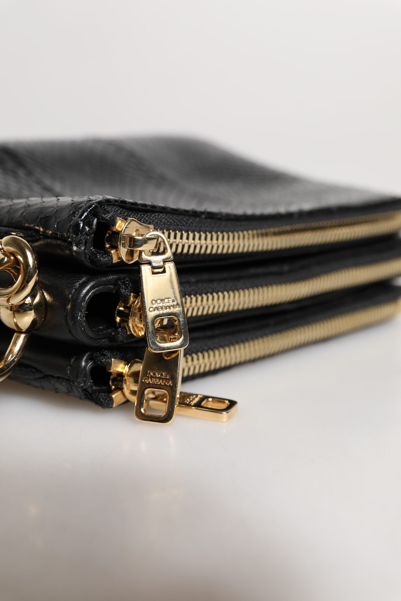 Τσάντα Clutch Dolce & Gabbana Μαύρο Εξωτικό Δέρμα Ώμου με Λουρί