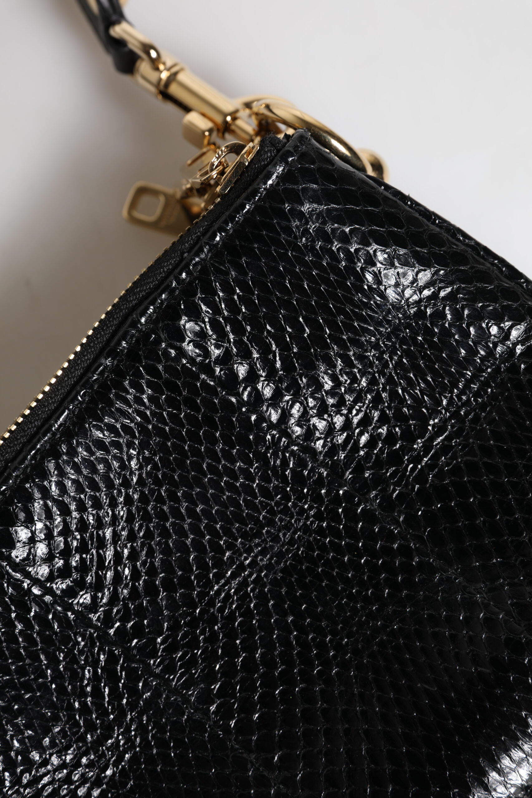 Τσάντα Clutch Dolce & Gabbana Μαύρο Εξωτικό Δέρμα Ώμου με Λουρί