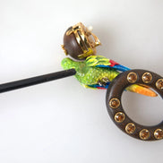 Dolce & Gabbana Multicolor Parrot Wood Brass Crystal Embellished Earrings