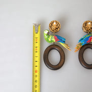 Dolce & Gabbana Multicolor Parrot Wood Brass Crystal Embellished Earrings