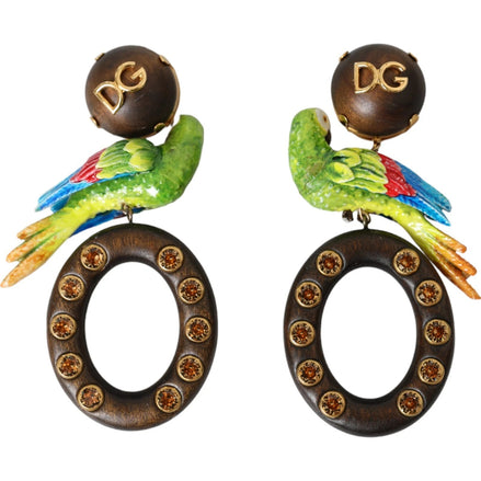 Πολύχρωμα Σκουλαρίκια Dolce & Gabbana με Παπαγάλο από Ξύλο και Ορείχαλκο με Κρύσταλλα